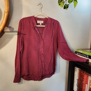 Anthropologie Cloth and Stone Button Down Smocked Back Blouse, size M, Raspberry